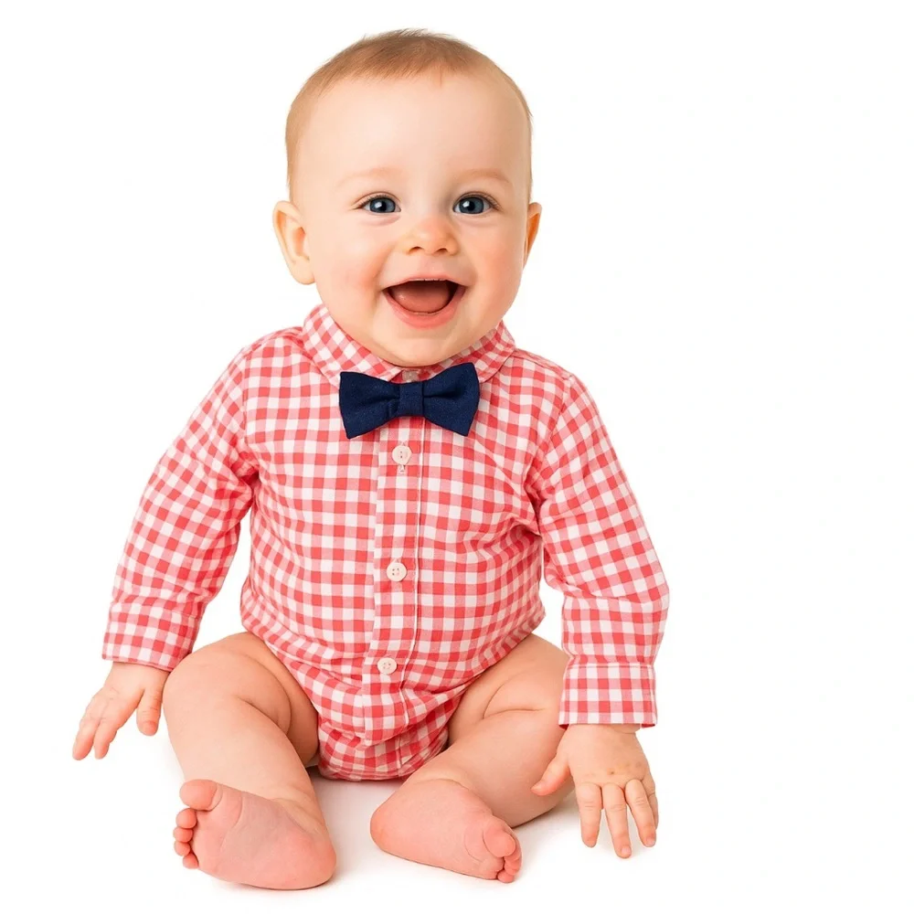 NWT The Children’s Place Gingham Bow Tie Bodysuit —Baby Boy3–6M